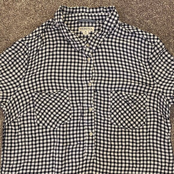 Merona Women's Tunic Shirt Size XL Checked Long Sleeves Buttons Two Pockets GUC - Picture 6 of 10